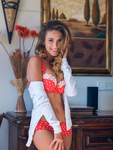 Sexy Cara Mell, The Polka Dot Princess In Pretty Red Bra And Panties