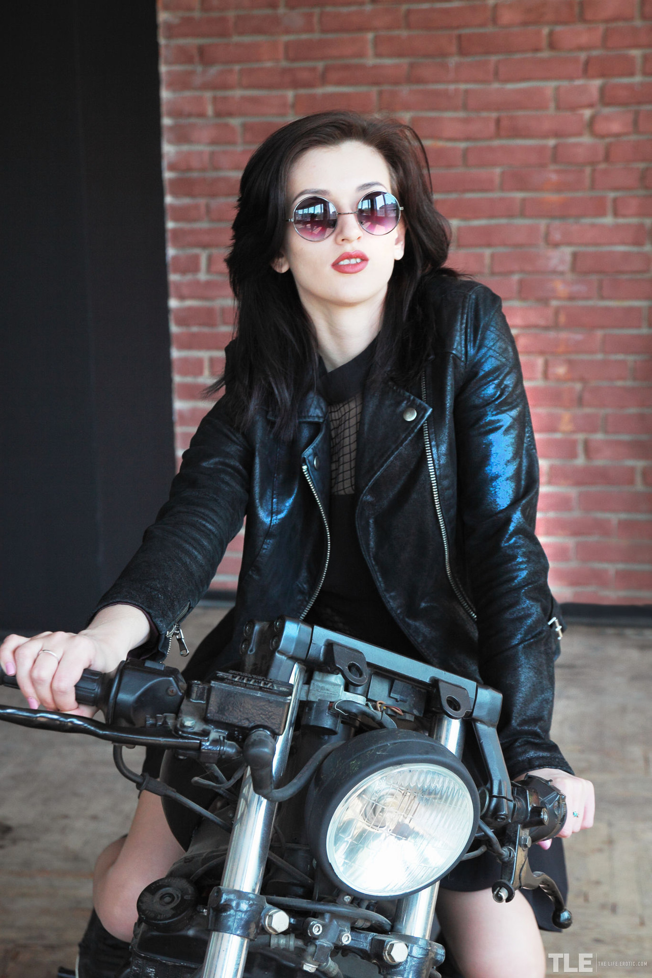 Smoking-hot Brunette Sonya S, Straddling Her Motorcycle
