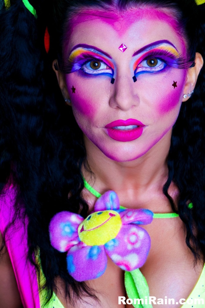Busty Romi Rain Colorful Party Outfit