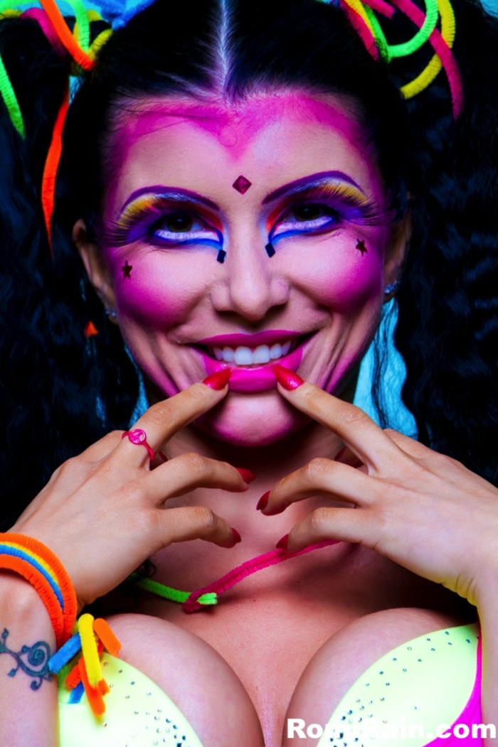 Busty Romi Rain Colorful Party Outfit